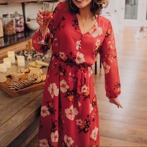 Red Floral Midi Dress